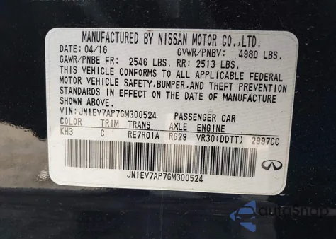 2016 Infiniti Q50 3.0T Premium z USA, uszkodzony, nr VIN JN1EV7AP7GM300524